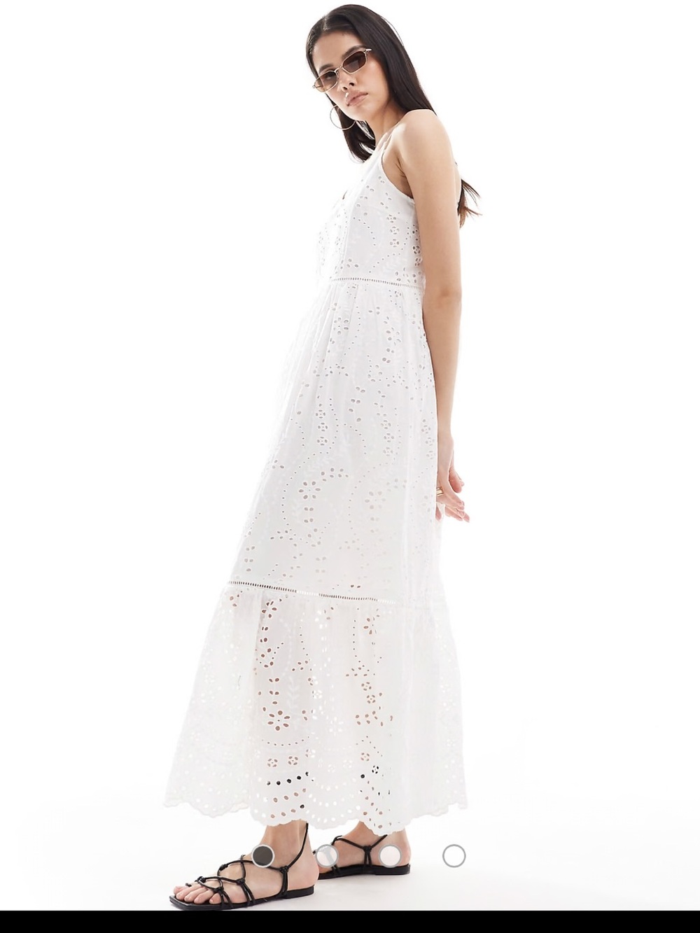 YAS broderie maxi cami dress in white eyelet cotton. Size M. NWT